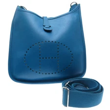 HERMES Q Engraved 2013 Evelyne III PM Shoulder Bag Veau Epsom Blue Thalassa 2773