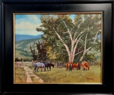 Original Oil Painting, 16x20, By the Gate, Equine art, western landscape