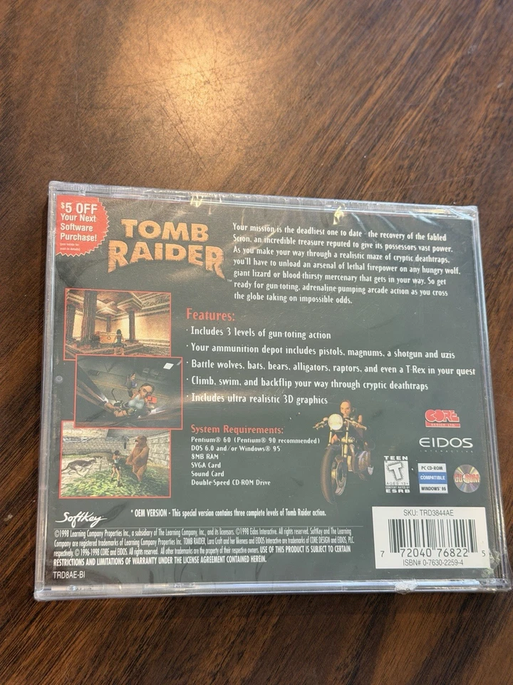 Vintage Tomb Raider Special Edition OEM PC Game for W95 – Factory Sealed – Rare - Image 3 of 3