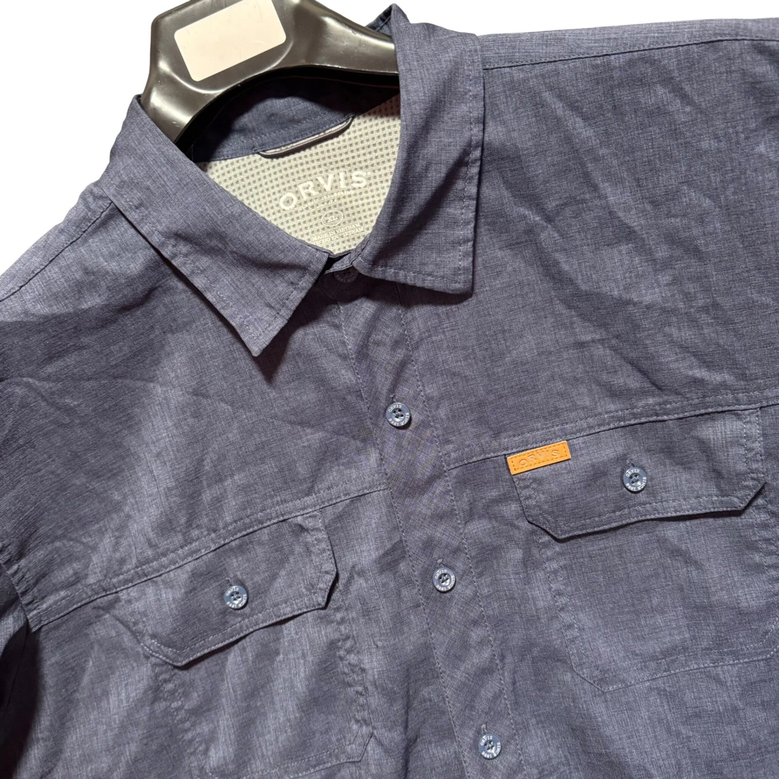 Orvis Classic Collection Mens XL Short Sleeve Button Down Utility Shirt Blue
