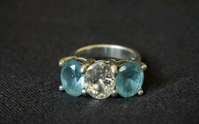 Silberring 925 Silber Ring Glassteine Gr. 52  Cocktailring Gepunzt Echtschmuck 