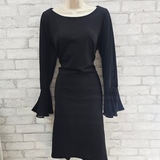 Calvin Klein Black Long Sleeve Boat Neck Sheath Dress Flared Cuffs Size 14