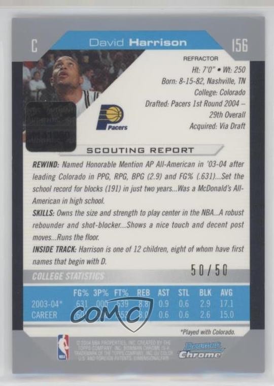 2004 Bowman Draft Chrome Refractor 50/50 David Harrison #156 Rookie Auto RC 0l1