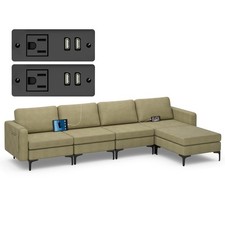 Modular L-shaped Sectional Sofa w/ Reversible Chaise  4 USB Ports Green