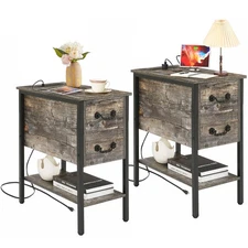 End Tables,Narrow Nightstands with Charging Station & USB Ports &Drawers,Nigh...