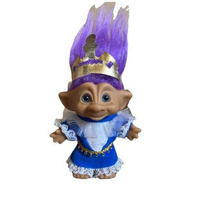 Vintage Ace Novelty Royal Troll Doll gemstone bellybutton, Purple Hair Blue Eyes