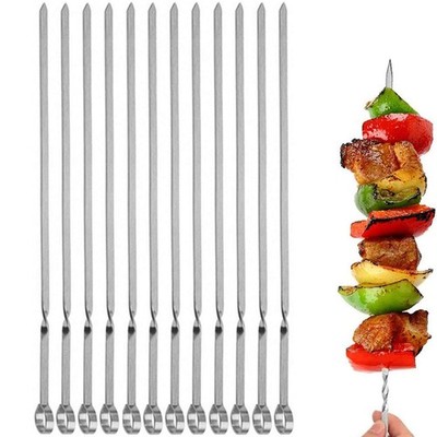 18PCS Kabob Skewers Flat Metal BBQ Barbecue Skewer 16 Long Stainless Steel Shis