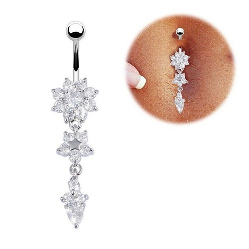 Flower Crystal Surgical Steel Dangle BELLY Button Navel bars Ring Body Piercing - Picture 10 of 20
