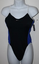 NIKE Black Royal Blue White 1 Pc Swimsuit Racerback Swimsuit NWT 14