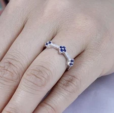 BLUE CZ DAISY HALF ETERNITY STERLING SILVER CELEBRATION RING WEDDING BAND M3456