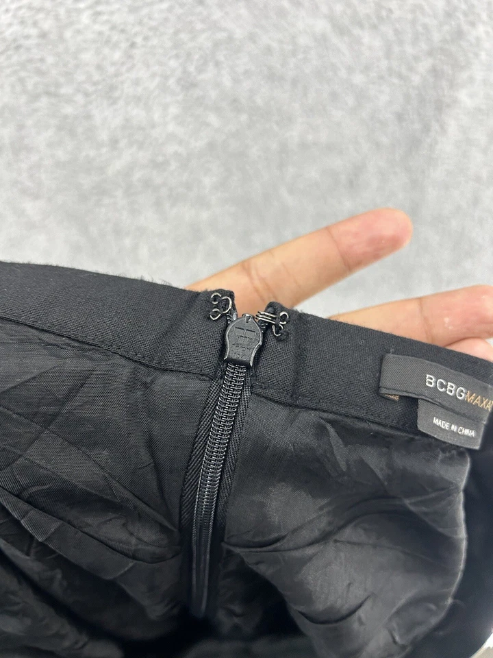 BCBGMAXAZARIA Mujer Falda Lápiz Negra Sólida Talla 4 Acanalada Espalda Lana Foto 3 de 4