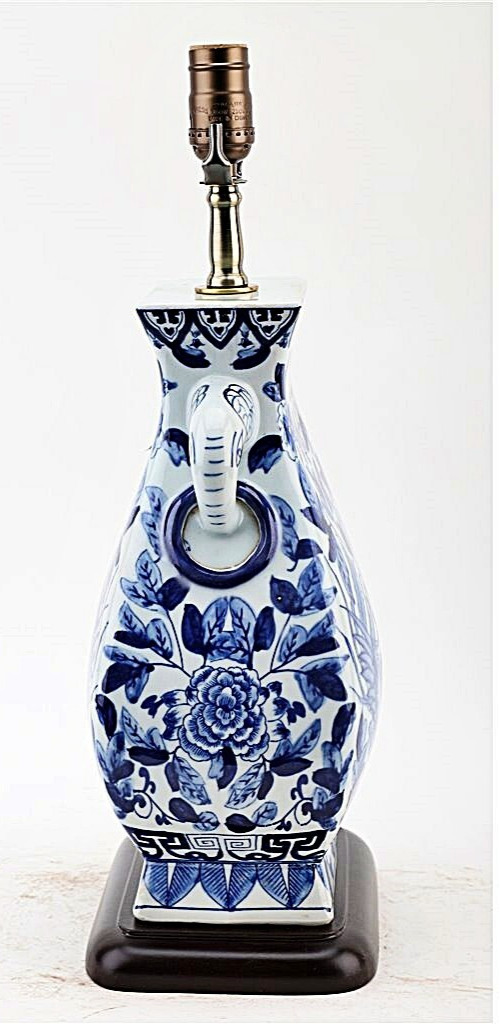 Blue, White Baluster Chinoiserie Lamp. Hand Painted. With Lampshade