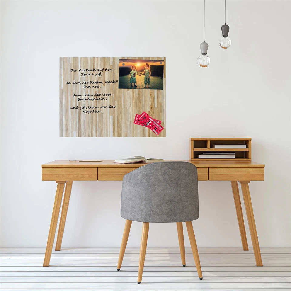 Glas-Magnettafel 60x80 Pinnwand mit Zubehör Whiteboard Büro Holz-Optik Beige - Bild 3 von 4