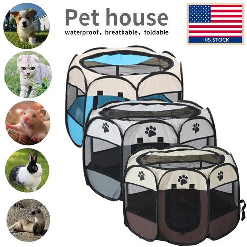 US Foldable Pet House Durable Grip Octagonal Cages Cat Dog Fence Portable Tent - 第 1/22 張圖片