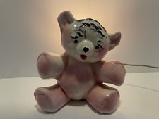 Vintage Ceramic Pink Teddy Bear Nursery Lamp Night Light 1950s Planter Kitschy