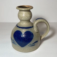 1984 Rowe Pottery Works Oil Lamp, 5 1/4" Tall, Salt Glazed w/ Heart Design