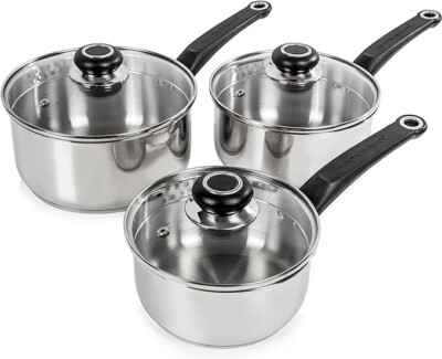 Equip 3-teiliges Pfannenset 970003 mit Deckel Edelstahl Morphy Richards Neu
