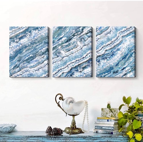 New 3pc Abstract Canvas Wall Art Décor Blue Beach Ocean Pictures 12x 16 Prints