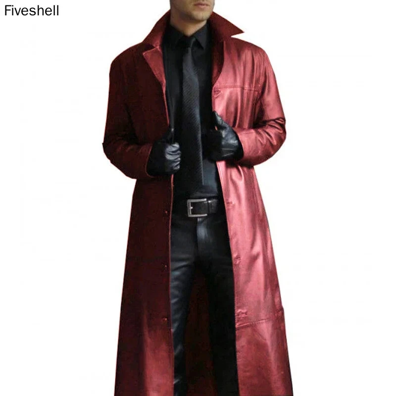 Gabardina Hombre Steampunk Cuero PU Color Sólido Solapa Larga Gótica Primavera Otoño Foto 4 de 4