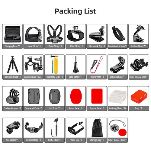 Kit d'accessoires pour caméra d'action 84 en 1 kit caméra de sport compatible avec GoPro Hero T9E0 - Photo 11 sur 11