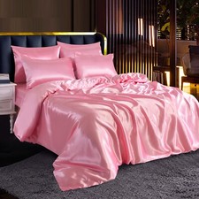 Luxury 6 PCS Satin Silk Bedding Set Fitted Sheet Duvet Cover & Pillowcases