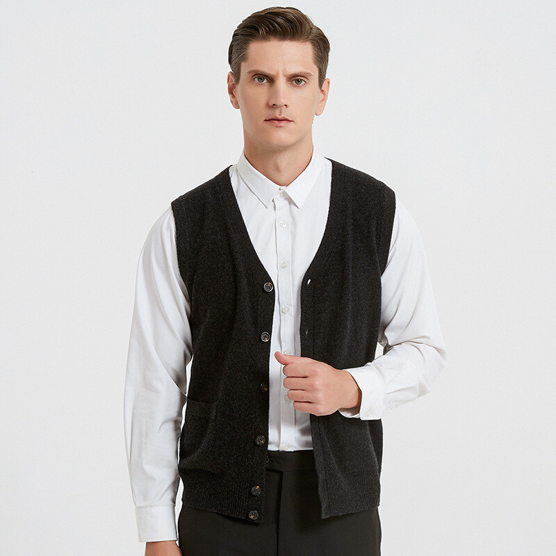 Men Wool Button Down Vest Sweater 100 