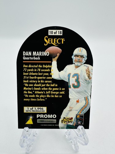 1996 Pinnacle Select Prime Cut #10 of 18 Dan Marino Die-Cut Promo SP /1996 HOF - Picture 2 of 2