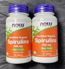  2-Pack NOW Foods Organic Spirulina 100 Tabs 500mg 5/26
