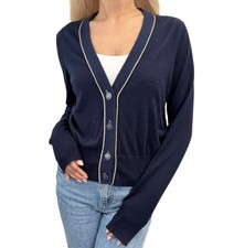 CHANEL Vintage 08C CC Line Button Cashmere Cardigan Knit Top 40 Blue Silver