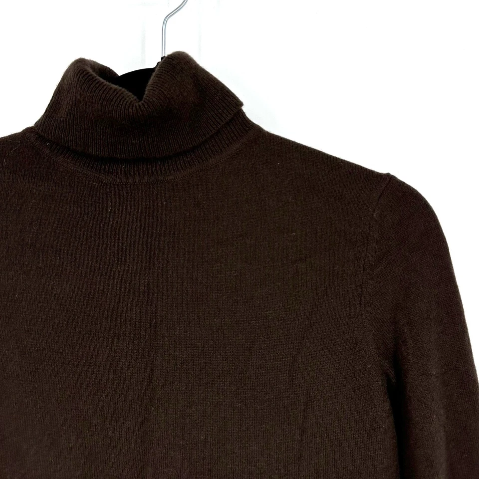 Suéter Charter Club 2 capas 100 % cachemir cuello alto para mujer talla S marrón oscuro Foto 3 de 4