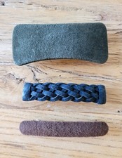 3 Vintage French Leather Suede Barrettes Hair Clips Olive, Braided Navy Brown