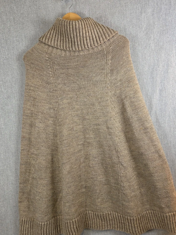 Lord & Taylor S Poncho Tejido con Cable Capa Pullover Tostado Lana Alpaca Cuello Simulado Retro Foto 3 de 4