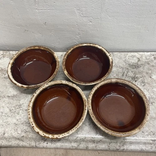 Vintage Hull 1960's Brown Drip Hull Ovenproof U.S.A. Soup/Cereal/Salad Bowls-(4)