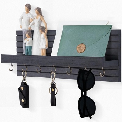 Key Holder Wall Mount, Entryway Mail Organizer with Shelf, Large, Black 