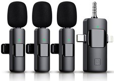 3 in 1 Wireless Lavalier Microphone for iPhone, iPad, Android, 3 MIC, Black
