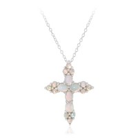 ÄThiopische Welo-Opal-Halskette Mit Silbernem Kreuz