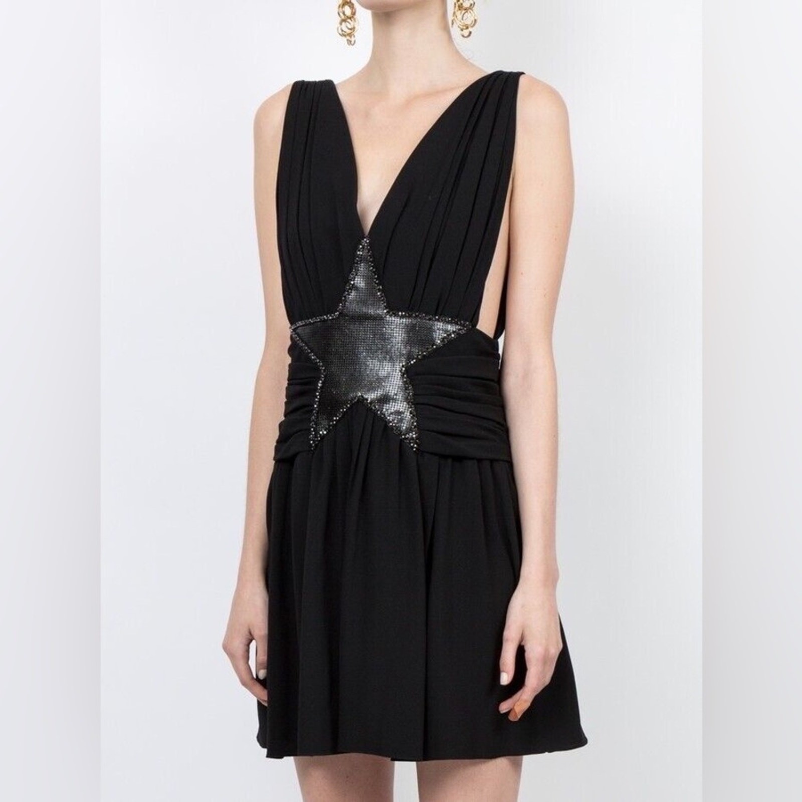 Saint Laurent $4,390 NWT Black Applique Star Cutout Sides Mini Dress Size 36