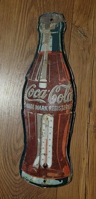 Vintage 1950 s Coca-Cola Advertising Tin Thermometer Soda Bottle Works