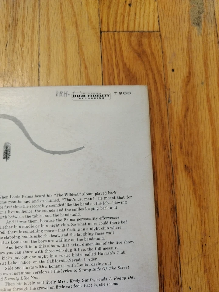 LOUIS PRIMA Wildest Show at Tahoe KEELY SMITH - 1957 1st Press Capitol LP - VG+ - Image 3 of 4