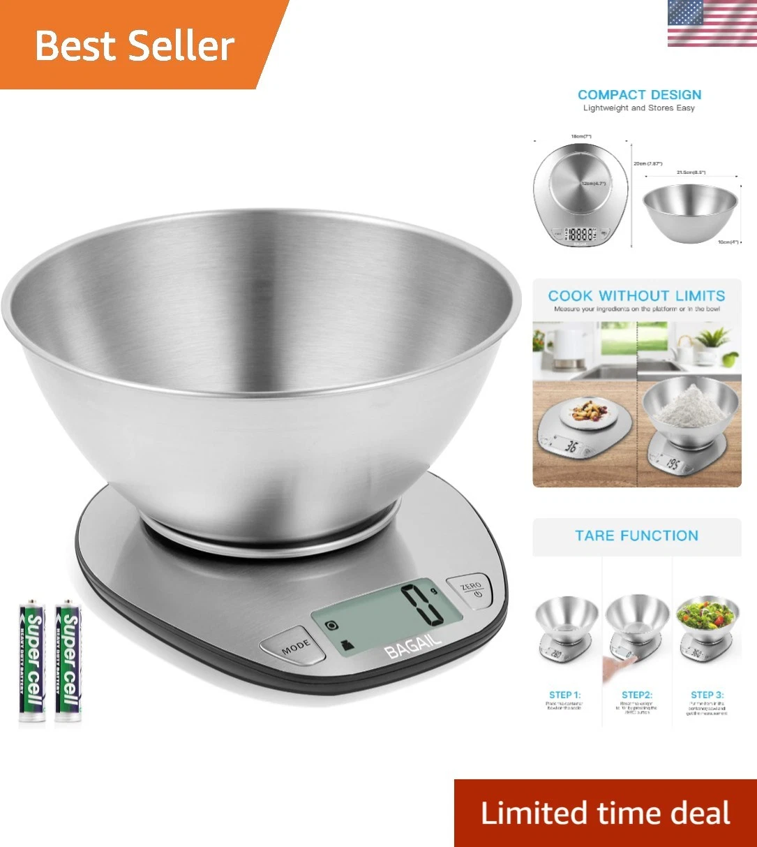 Precision Digital Food Scale - Backlit Display, 11 lb Capacity, Stainless Steel