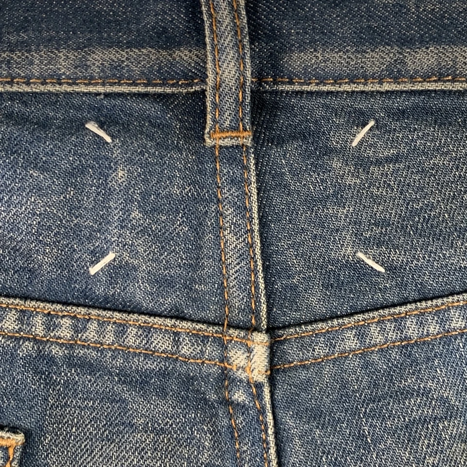 MAISON MARGIELA Size 36 Blue Washed Cotton Denim Twill Tapered Zip Fly Jeans - Image 4 of 4