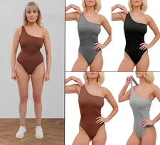 Women’s Ribbed Tummy Control Non-Padded Seamless Bodysuit Slimming Shapewear Top