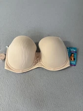 Vanity Fair Strapless Bra Womens 36DD Beige Beauty Back 74380 Lace Convertible