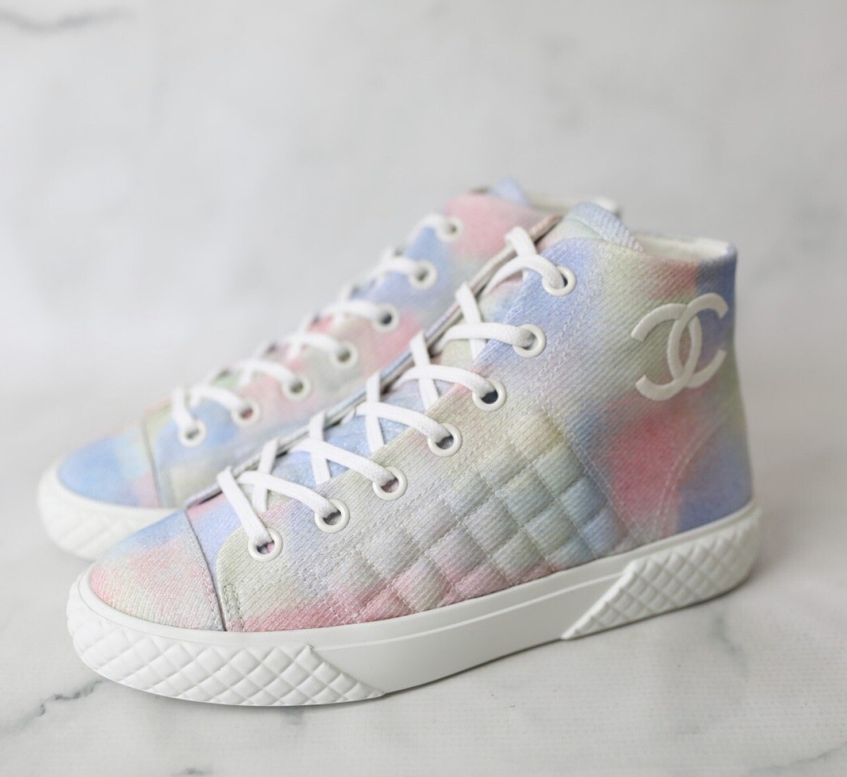 Chanel Printed Multicolor High Top Sneakers CC Logo | eBay Chanel Printed Multicolor High Top Sneakers CC Logo | eBay