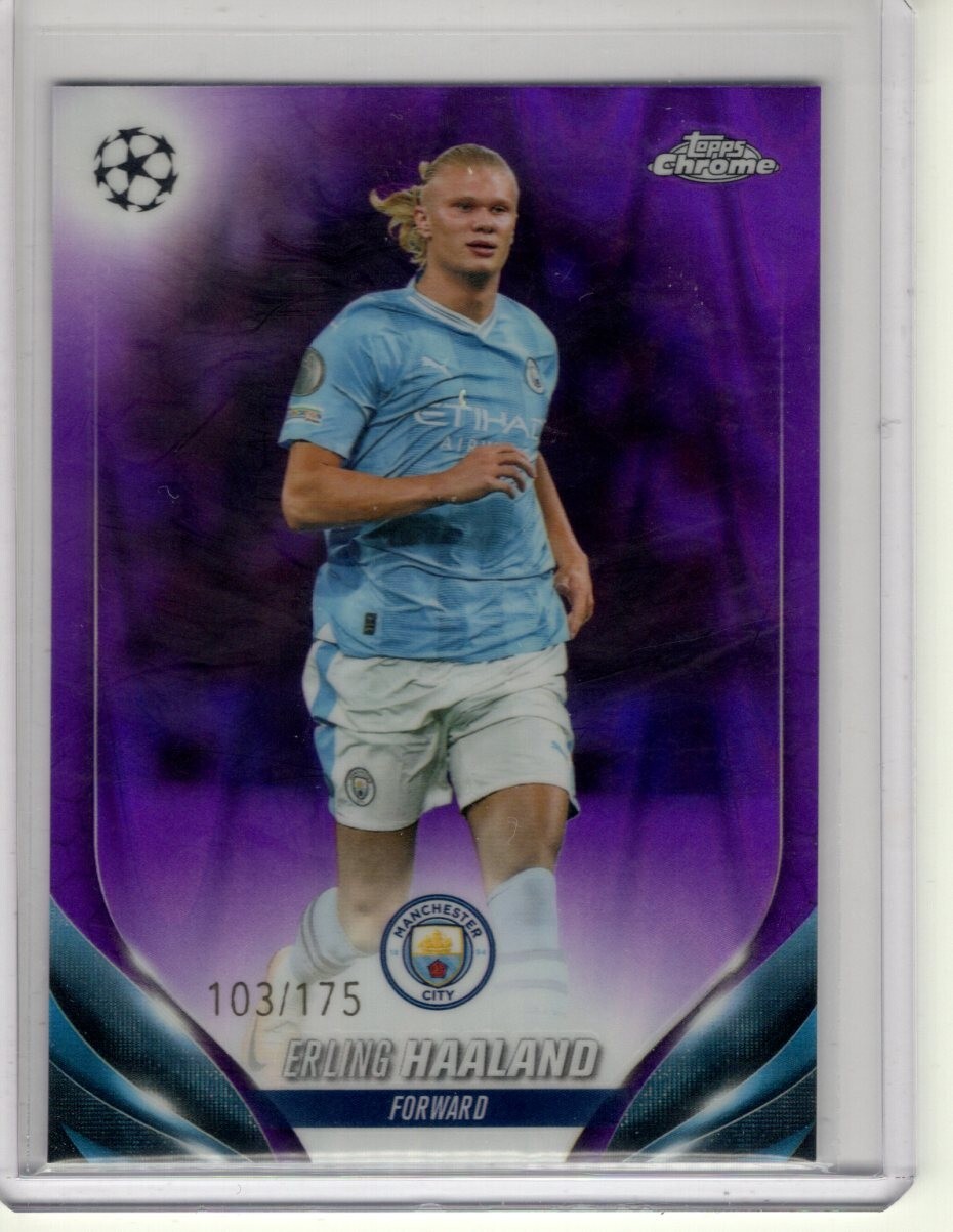 2023-24 TOPPS CHROME UEFA 39 Erling Haaland Purple RayWave Refractor /175