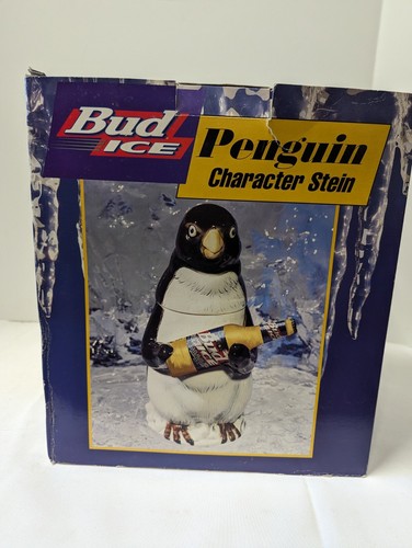 Bud Ice Penguin Character Stein 1996 edición limitada Anheuser-Busch con caja de 10" - Imagen 12 de 18