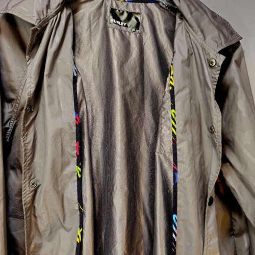 Hurley Ghost Logo Inlay Snap Up Windbreaker Jacket Mens Size XL Gray Mesh Lining - Picture 4 of 18