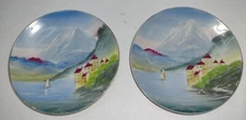 VINTAGE Pair Miniature Hand Painted 5 1/2" Mini Wall Plates Japan SIGNED Kunkis