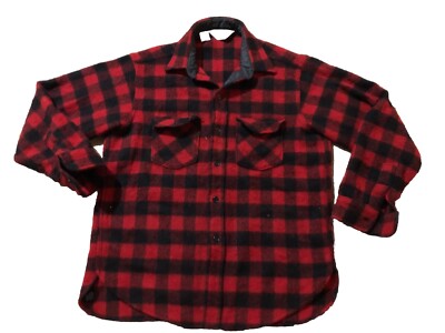 WOOLRICH buffalo plaid wool flannel camp shirt jacket L vtg WOOLRICH buffalo plaid wool flannel camp shirt jacket L vtg