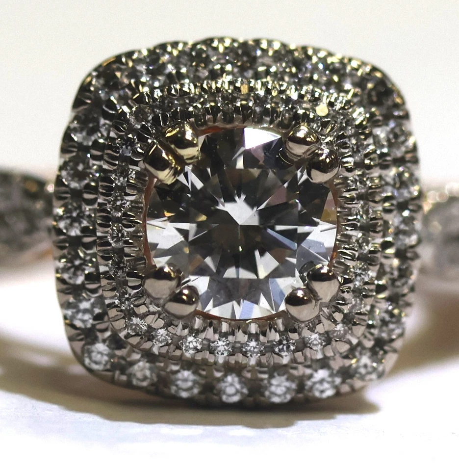 Anillo de compromiso IGI 18k Verragio oro blanco 1,82ct halo redondo laboratorio diamantes cultivados Foto 4 de 4